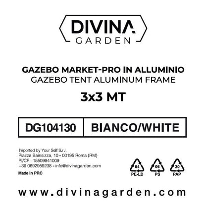 Gazebo richiudibile in alluminio professionale struttura esagonale MARKET-PRO 3X3 Bianco impermeabile