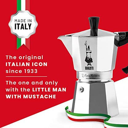 Bialetti Moka Express Caffettiera, Manico Anti Scottatura, Non Adatta A Induzione, Alluminio, Argento, 3 Tazze (130 ml)
