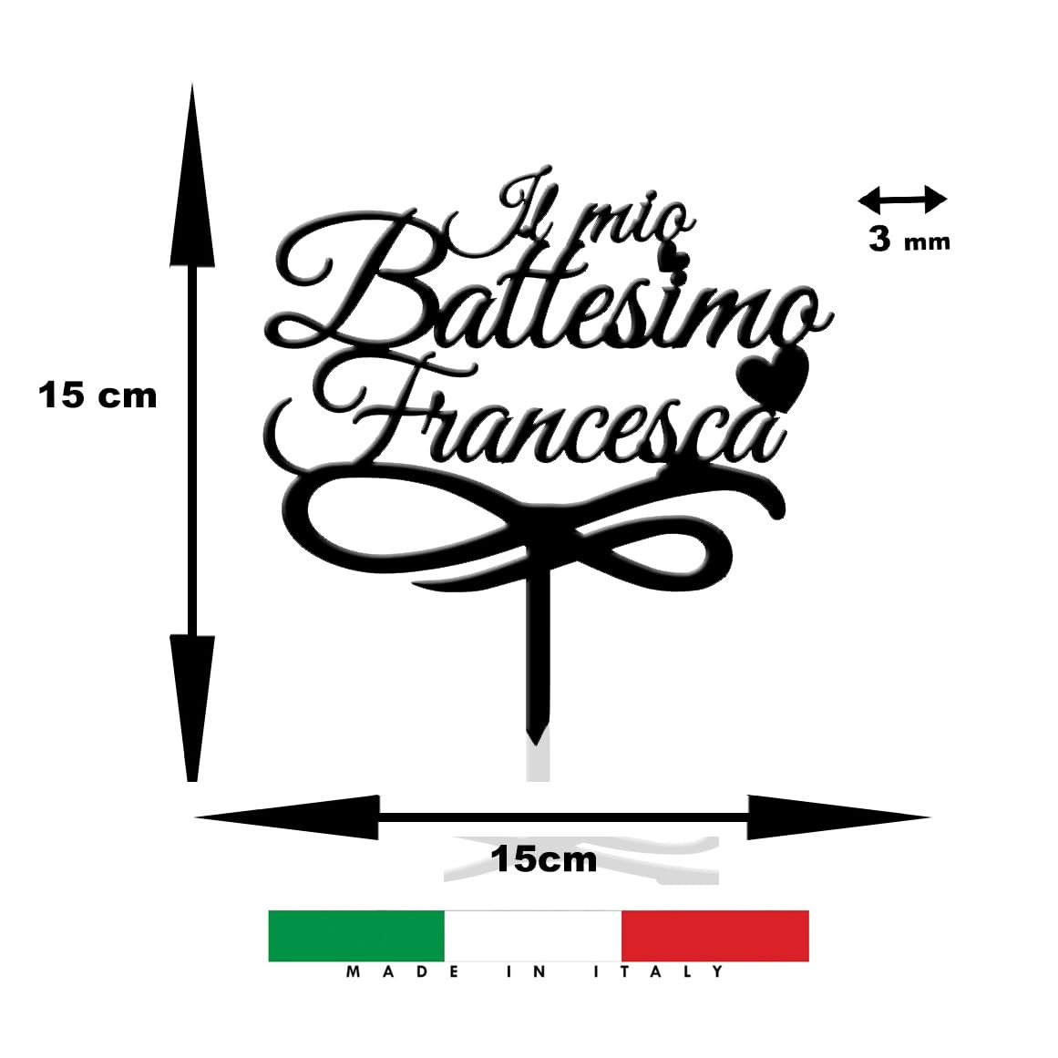 Cake Topper per Torta Il mio Battesimo + Nome Personalizzato | Targhetta Decorativa per Torte Personalizzabile in Plexiglass Specchiato 15 cm di Larghezza