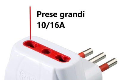 Adattatore Emilia Prime, Spina Tripla, da spina piccola 10A 2p+t a Prese Grandi 10/16a