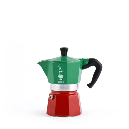 Bialetti Caffettiera Moka Express Tricolore, 6 Tazze, Manico anti scottatura, Non adatta a induzione, 6 Tazze (250 ml), Alluminio
