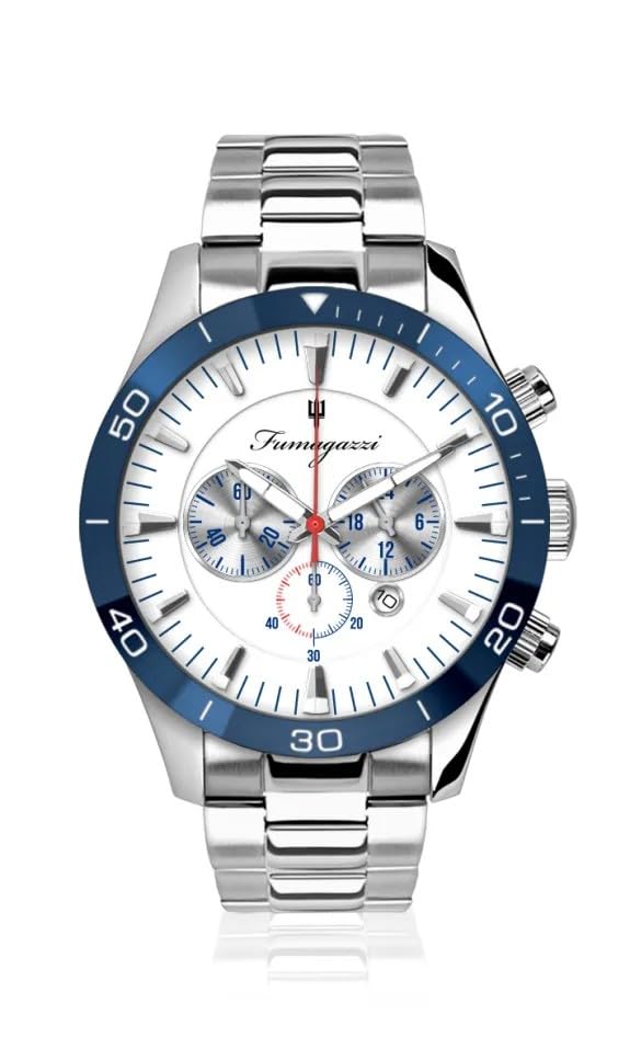 Generico FU062 Orologio da Polso Fumagazzi - AutoBlu Acciaio, ø 45mm, Cinturino Acciaio Lucido, Movimento Cronografo, Water Resistant 5 atm