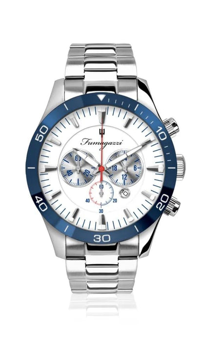 Generico FU062 Orologio da Polso Fumagazzi - AutoBlu Acciaio, ø 45mm, Cinturino Acciaio Lucido, Movimento Cronografo, Water Resistant 5 atm