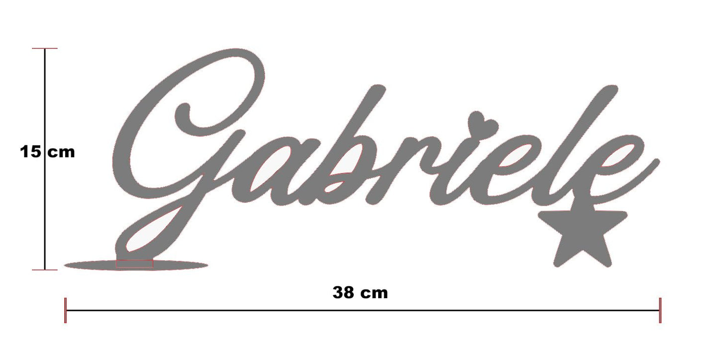 Scritta in Legno Personalizzata | Nome Inciso al Laser 38 cm | Topper per Tavolo Torta, Gadget o Decorazione, Spessore 6mm