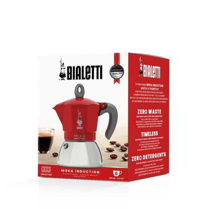 Bialetti Caffettiera Moka Induction, 6 Tazze (280ml), Adatta a Tutti i piani cottura, Design Elegante, Rosso