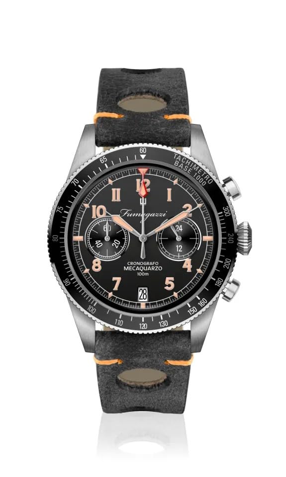 Generico FU221 Orologio da Polso Fumagazzi - Soprano, ø 39 mm, Cinturino Vintage in Vera Pelle con Cuciture, Movimento Cronografo, Water Resistant 10 atm