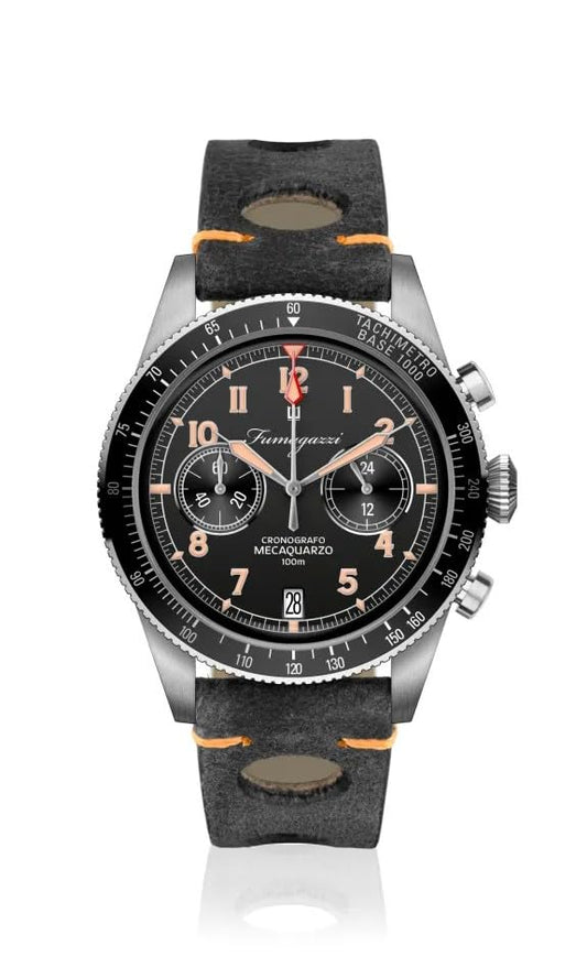 Generico FU221 Orologio da Polso Fumagazzi - Soprano, ø 39 mm, Cinturino Vintage in Vera Pelle con Cuciture, Movimento Cronografo, Water Resistant 10 atm