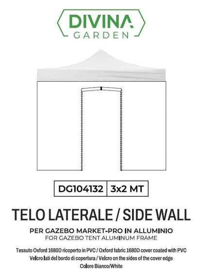 Telo laterale 3x2m bianco impermeabile con porta avvolgibile per gazebo richiudibile MARKET-PRO