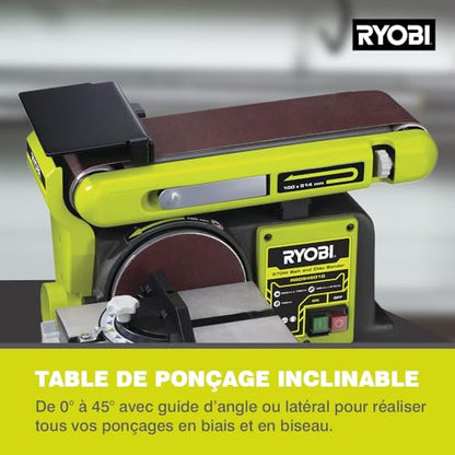 Ryobi RBDS4601G Levigatrice a Nastro e a Disco con Motore ad Induzione da 375W, Diametro Disco 150mm, Dimensione Nastro 100x914mm, Levigatrice con Canale di Aspirazione Laterale