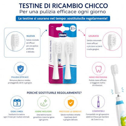Chicco 4 Testine di Ricambio per Spazzolino Elettrico Boy and Girl, Due Confezioni da 2 pz
