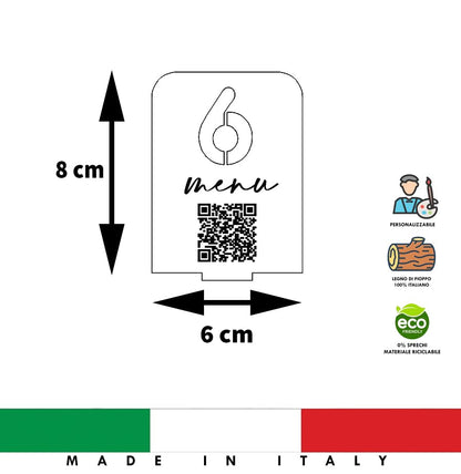 Segnatavolo Numerato in Legno 80x60mm per Ristotante Pizzeria | Segnatavoli Personalizzabili con Logo o Codice QR menù Digitale