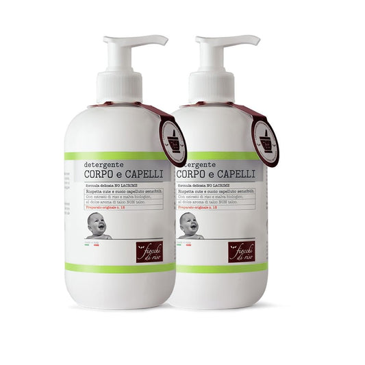 Fiocchi di Riso Bipacco Detergente Corpo e Capelli Talco Delicato Bimbi, 2x400ml