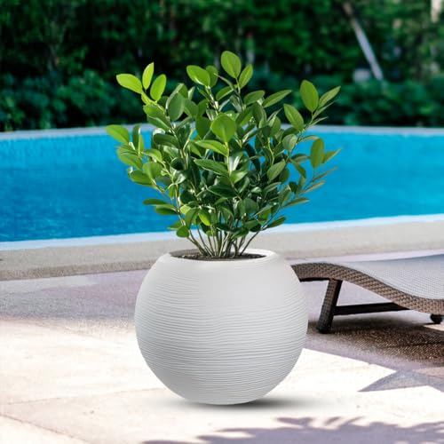 DIVINA GARDEN Vaso in Resina da Esterno Interno per Piante Tondo a Sfera di Design d.40x33h Botticelli Bianco