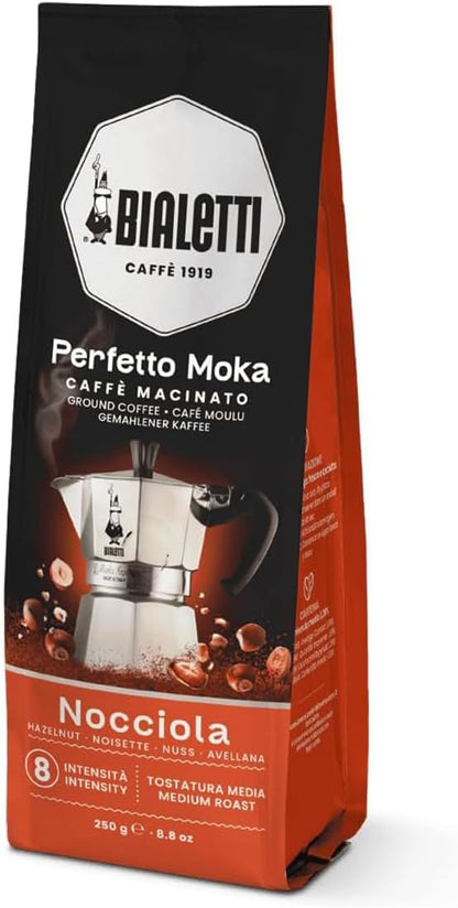 BIALETTI Caffè Macinato Perfetto Moka, 6 Sacchetti da 250 Grammi, Caramello, Tiramisù, Nocciola, Cioccolato, Intenso, Pregiato