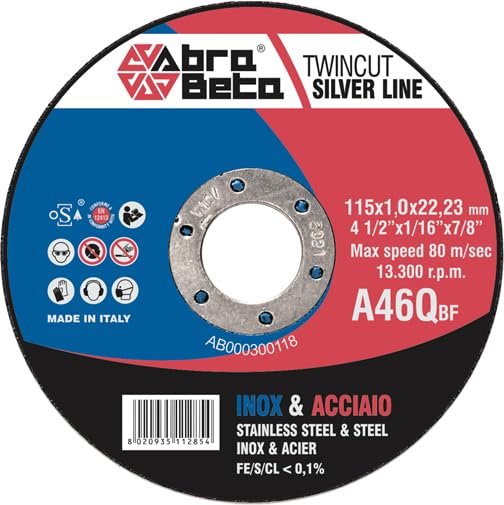 10 Dischi Abrasivi Ø115x1,0mm Abra Beta in Confezione di latta | A46Q Disco da Taglio per Smerigliatrice 115mm per Acciaio e Inox