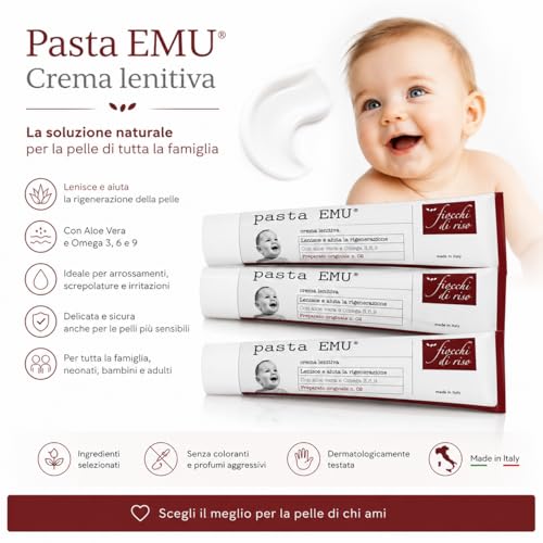 confezioni di Fiocchi di riso Pasta EMU® Crema Lenitiva con Aloe Vera e Omega 3, 6 e 9, per Pelli Sensibili