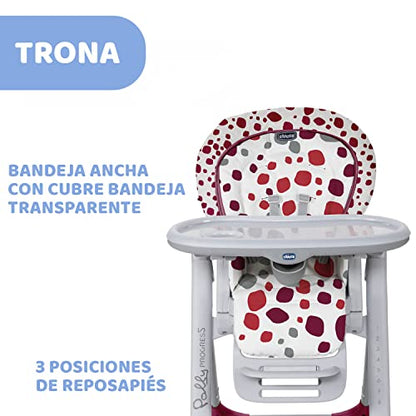 Chicco Polly Progres5 Seggiolone Pappa Regolabile per Bambini 0 Mesi - 3 Anni (15 kg), Trasformabile in Rialzo Sedia Bambini, Reclinabile a Sdraietta, con 4 Ruote e Chiusura Compatta - Cherry