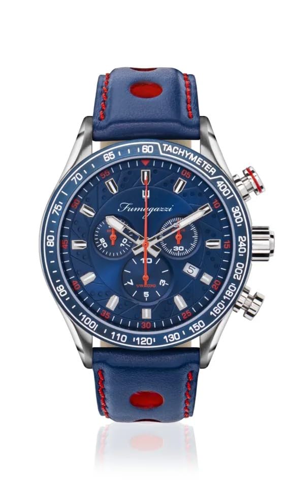 Generico FU096 Orologio da Polso Fumagazzi - Lunatico Luna Blu, ø 44 mm, Cinturino Vera Pella Imbottita, Movimento Ronda 5040D, Water Resistant 10 atm