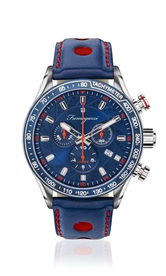 Generico FU096 Orologio da Polso Fumagazzi - Lunatico Luna Blu, ø 44 mm, Cinturino Vera Pella Imbottita, Movimento Ronda 5040D, Water Resistant 10 atm
