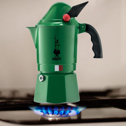 Bialetti Caffettiera New Break Alpina, Manico Anti Scottatura, In Onore Del Corpo Degli Alpini, Non Adatta a Induzione, 3 Tazze (130 ml), Alluminio, Verde