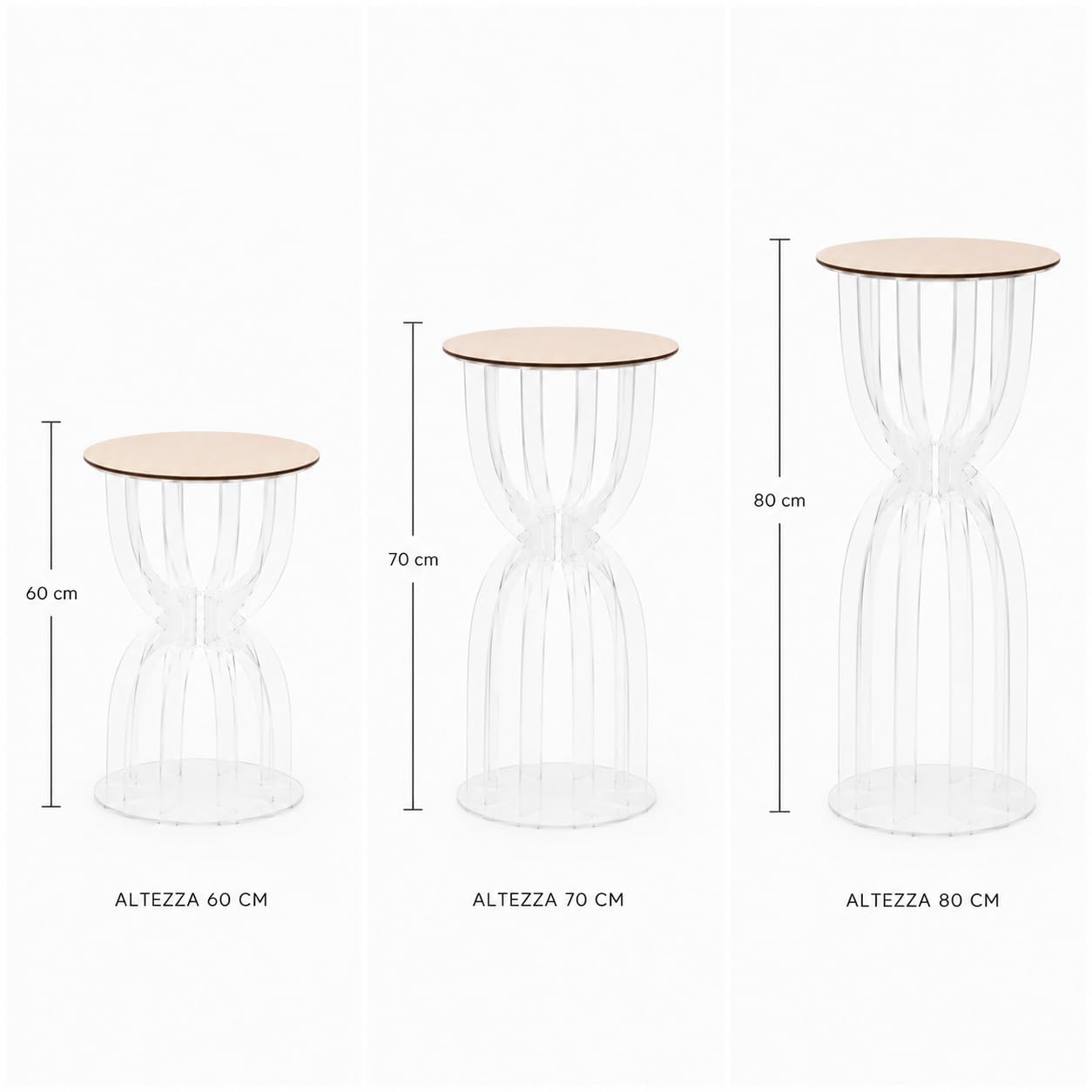Carpe Diem Shop Tavolino in Plexiglass Trasparente alto 60 cm, Design Moderno, Struttura a Clessidra, Ideale per Matrimoni, Eventi e Showroom