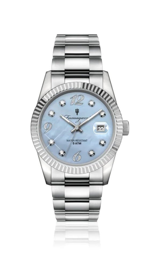 Generico FU127 Orologio da Polso Fumagazzi - CieloAzzurra, ø 36 mm, Cinturino Acciaio Solido Lucido, Movimento al Quarzo, Water Resistant 5 atm