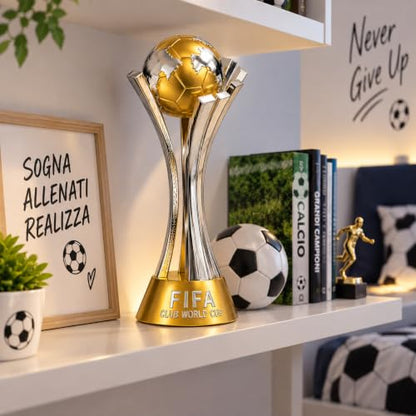 Trofeo Club World Cup in Resina 42 cm | Coppa Mondiale per Club Oro e Argento Lucido, Base Antiscivolo, Altezza 42 cm, Premiazione Calcio, Da Collezione