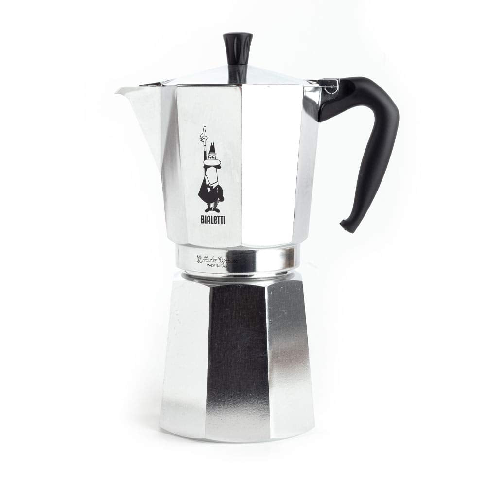 Bialetti Caffettiera Moka Express 18 Tazze, Manico anti scottatura, Non adatta a induzione, 18 Tazze (800 ml), Alluminio