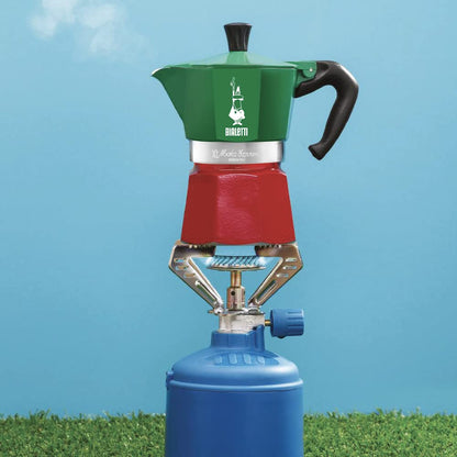 Bialetti Caffettiera Moka Express Tricolore, 6 Tazze, Manico anti scottatura, Non adatta a induzione, 6 Tazze (250 ml), Alluminio