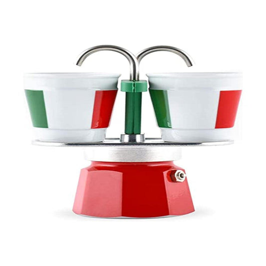 BIALETTI | Moka Mini Express Tricolore 2 Tazze Caffettiera +2 Bicchieri Italy