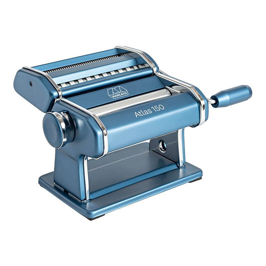 Marcato Macchina per Pasta Atlas. Sfogliatrice Manuale. Acciaio Cromato e Alluminio Anodizzato. Rivestimento Powder Blu. 20x20x15 cm. Facile da Usare