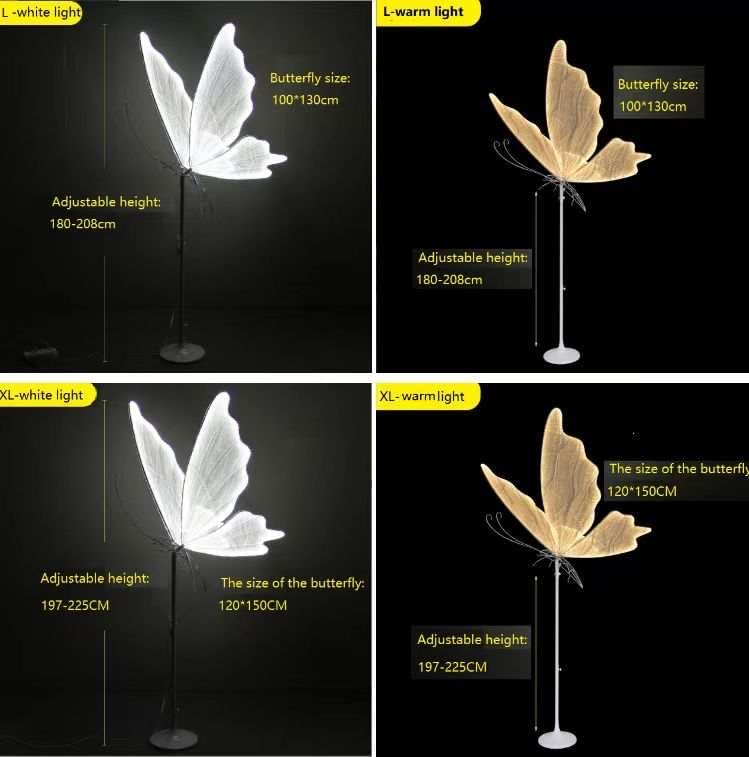 Farfalla Luminosa Decorativa, 80cm, Struttura in Metallo con LED, Base Rotonda Regolabile, per Matrimoni, Eventi ed Allestimenti (Luce Fredda)