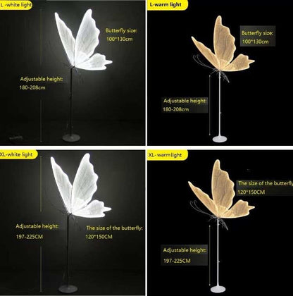Farfalla Luminosa Decorativa, 80cm, Struttura in Metallo con LED, Base Rotonda Regolabile, per Matrimoni, Eventi ed Allestimenti (Luce Fredda)