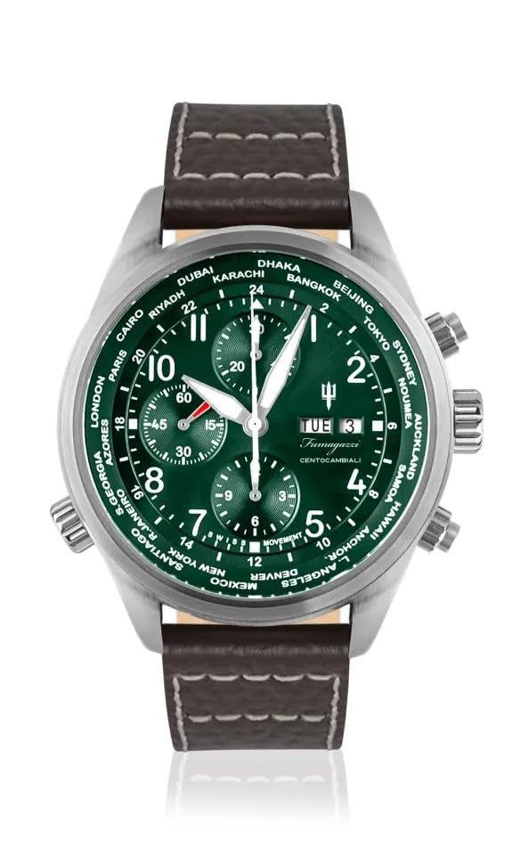Generico FU242 Orologio da Polso Fumagazzi - Nuovo CentoCambiali 2025 Verde, ø 47 mm, Cinturino Microfibra Hi-Tech, Movimento Cronografo Automatico, Water Resistant 30 atm