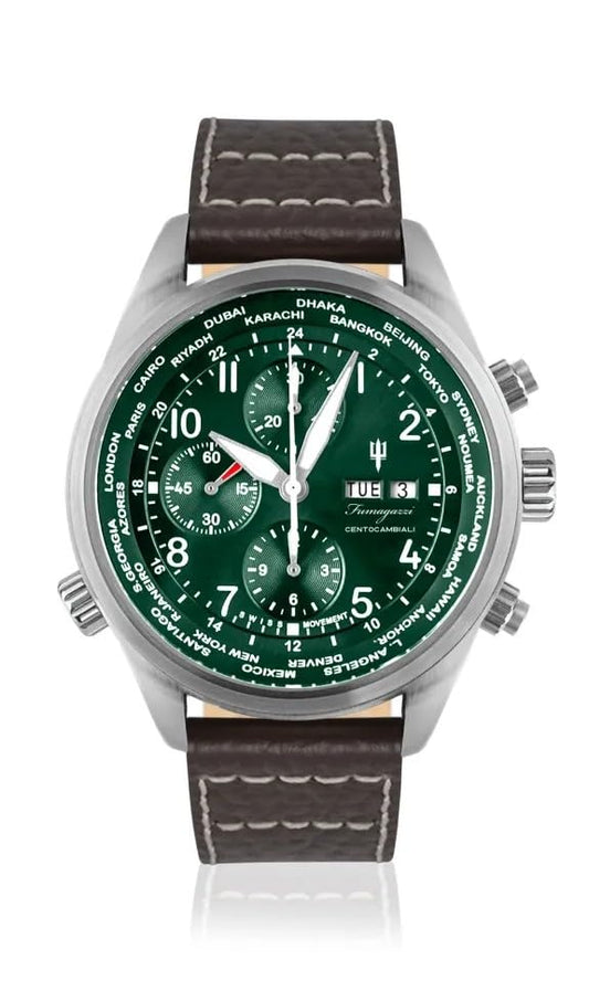 Generico FU242 Orologio da Polso Fumagazzi - Nuovo CentoCambiali 2025 Verde, ø 47 mm, Cinturino Microfibra Hi-Tech, Movimento Cronografo Automatico, Water Resistant 30 atm