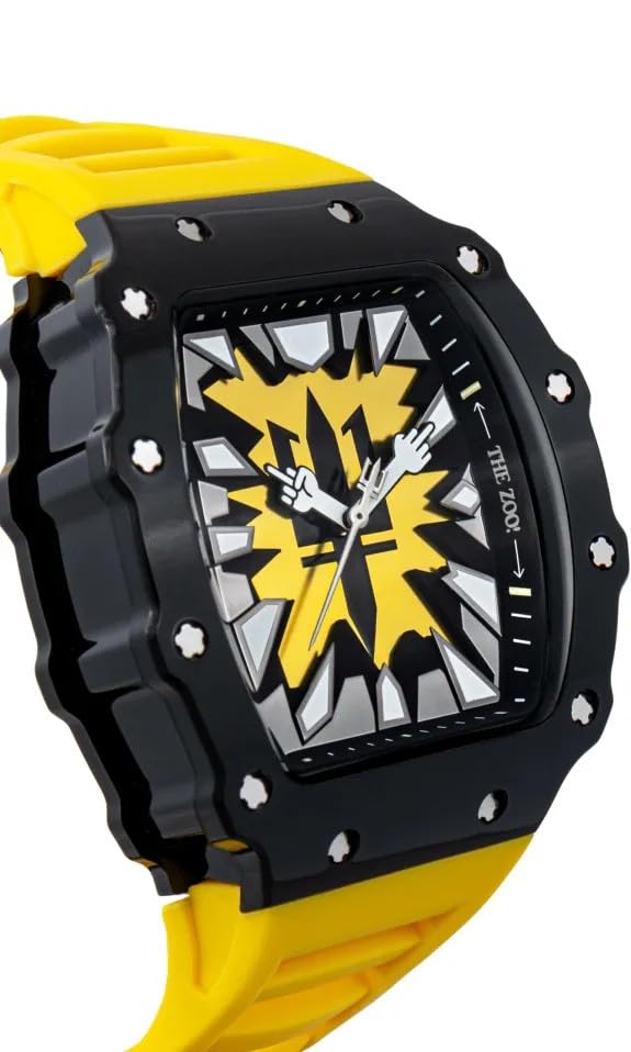 Generico Fumagazzi Orologio da Polso FU276 GuardaQuà, Cassa Nera in Polimero ABS, Cinturino in Silicone Giallo, 43 x 52 mm, Water Resistant 5 ATM