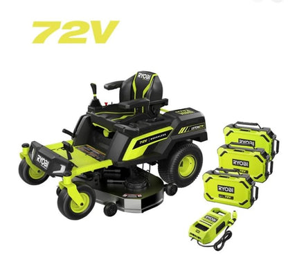 RY72ZTRX137-310 Tondeuse à gazon sans balais à batterie 72 V | Tondeuse à gazon zéro braquage avec 3 batteries 10 Ah fournies | Portée d'action : 12 000 m2