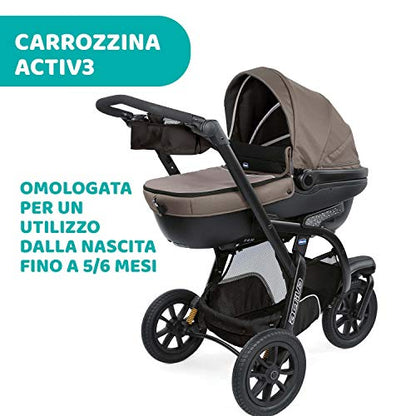 Chicco Trio Activ3 Passeggino Trio 3In1 Sistema Modulare Con Car Kit, Passeggino 3 Ruote, Navicella Neonato E Seggiolino Auto Gruppo 0+, Con Chiusura Pieghevole, Beige, ‎113 x 121.5 x 64 cm, 23.2 Kg
