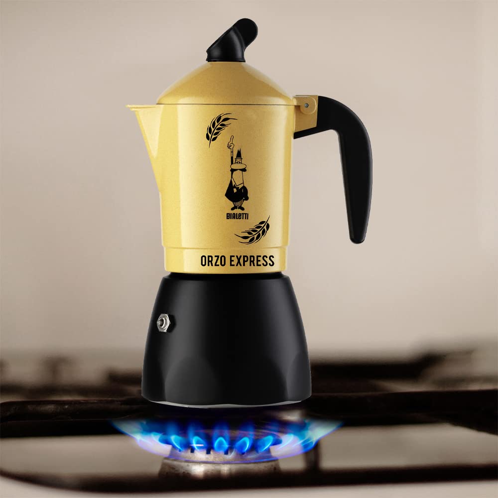 Bialetti Caffettiera Orzo Express, 2 Tazze, Pensata per preparare un Orzo Espresso, Non adatta a induzione, Giallo