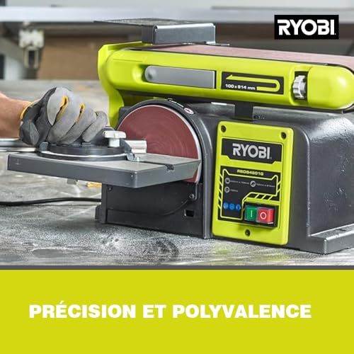 Ryobi RBDS4601G Levigatrice a Nastro e a Disco con Motore ad Induzione da 375W, Diametro Disco 150mm, Dimensione Nastro 100x914mm, Levigatrice con Canale di Aspirazione Laterale