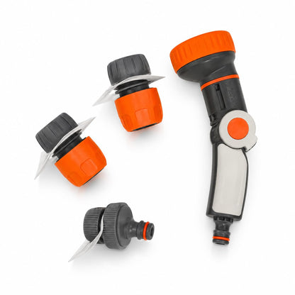 Kit Irrigazione con Lancia Regolabile e Raccordi 3/4, Sgancio Rapido, Adatto a Tubi 12-15mm, Adattatore 1/2" e 3/4", 4 Pezzi Inclusi, Spruzzo Regolabile