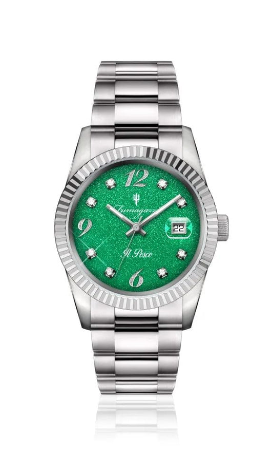Generico FU302 Orologio da Polso Fumagazzi -“Il Pesce” La Carovana – Verde, ø 36 mm, Cinturino Acciaio Solido, Movimento al Quarzo, Water Resistant 5 ATM