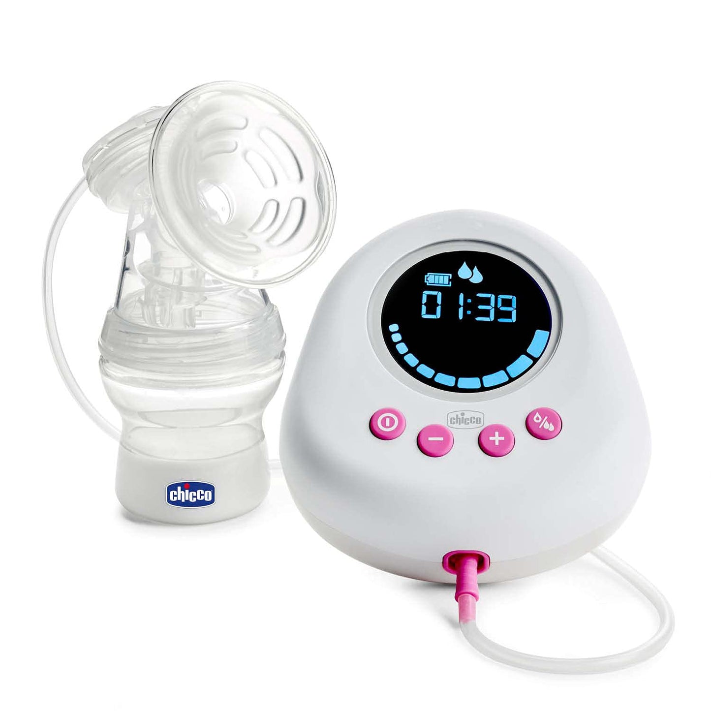 Chicco Electric Breast Pump with Stimulation and Extraction Phases, 10 Intensity Levels, Comfortable and Fast, Ergonomic Shape, with Inclined Teat and Airtight Cap, White, 150 ml