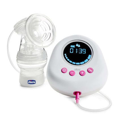 Chicco Electric Breast Pump with Stimulation and Extraction Phases, 10 Intensity Levels, Comfortable and Fast, Ergonomic Shape, with Inclined Teat and Airtight Cap, White, 150 ml