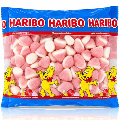 HARIBO Caramelle Gommose Fragole Rosa e Bianche 1 Kg Superficie Zuccherata, Feste e Compleanni, Candy Bar e Sweet Table, Sacchetti Regalo, Consistenza Morbida