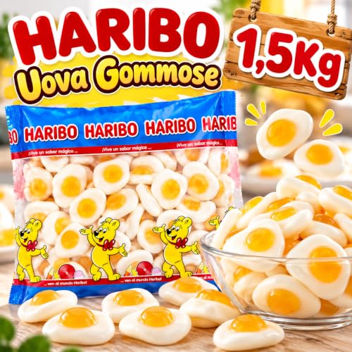 HARIBO Uova al Tegamino Caramelle Gommose Busta da 1,5 Kg | Ideali per Feste, Candy Bar e Sweet Table, Compleanni e Cerimonie