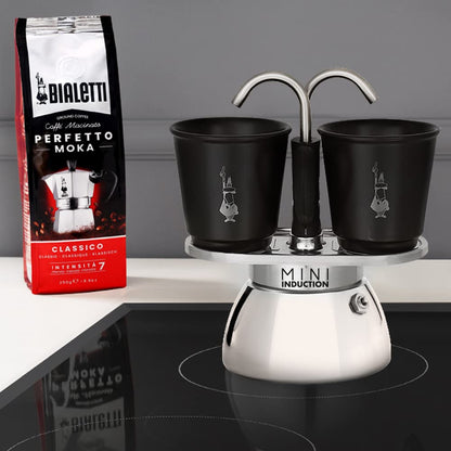 Bialetti Mini Express Induction Caffettiera, Alluminio, Nero, 2 Tazze