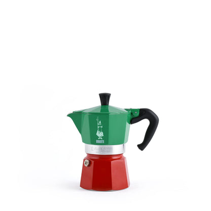 Bialetti Caffettiera Moka Express Tricolore, 3 Tazze, Manico anti scottatura, Non adatta a induzione, 3 (130 ml), Alluminio