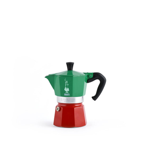 Bialetti Caffettiera Moka Express Tricolore, 3 Tazze, Manico anti scottatura, Non adatta a induzione, 3 (130 ml), Alluminio