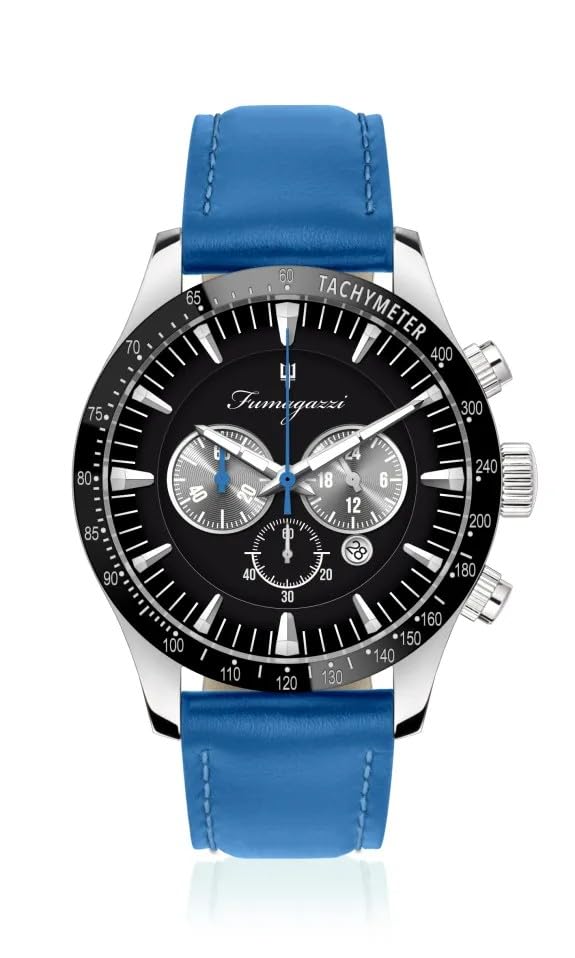 Generico FU223 Orologio da Polso Fumagazzi -Velocs Durox, ø 45 mm, Cinturino in Vera Pelle con Cuciture, Movimento Cronografo, Water Resistant 5 atm